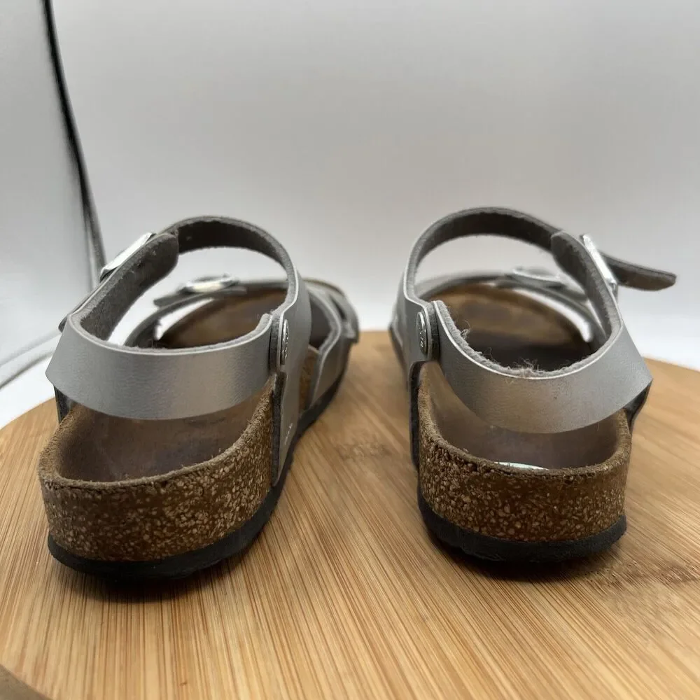 Birkenstock Rio Youth Size 3 Silver Cork Footbed Strap Open Toe Sandal Shoes